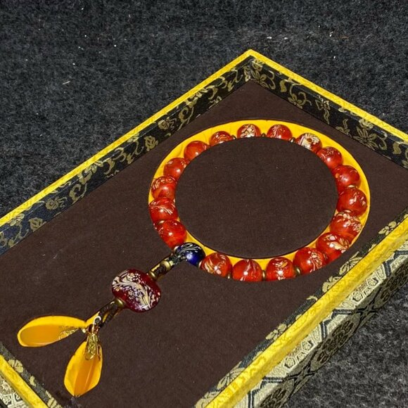 Chinese Peking Glass Beads Prayer Bracelet w Box - Picture 7 of 10